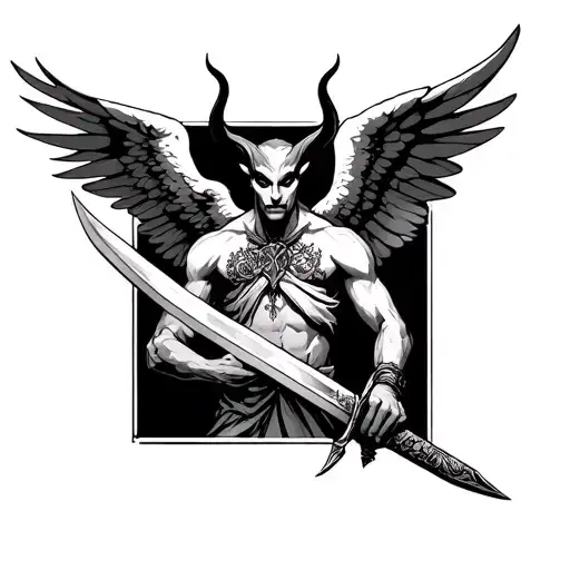 devil angel holding sword tattoo design idea