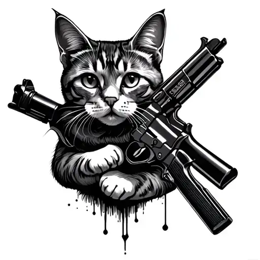 cat and guns tattoo design idea