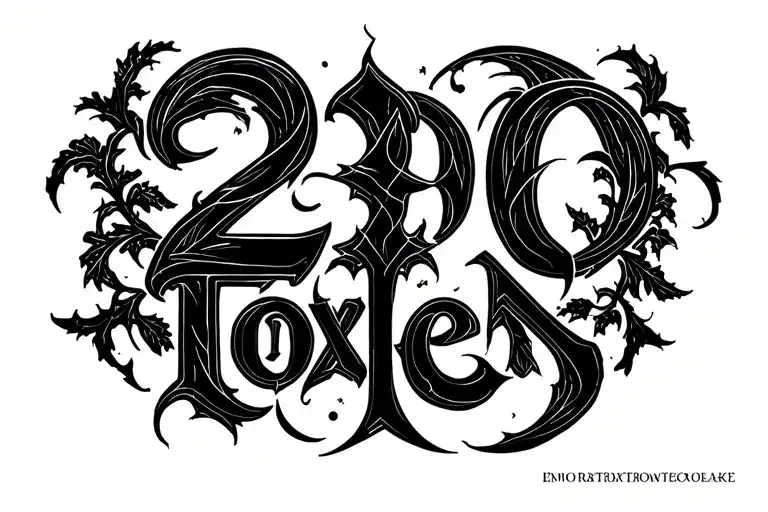 "20tokens" minimalist gothic blackwork tattoo, bold lines, high contrast, stencil-ready, no shading, inspired by medieval lettering tattoo design idea