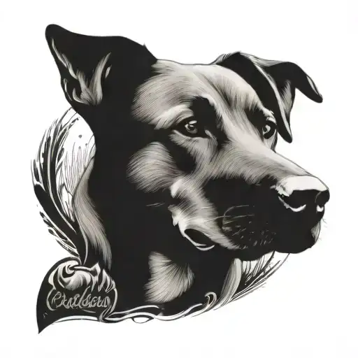 Memory of 16year old labrador mixed with golden retriever. Dog called Cindy. Dog Was blind. Abstrakt tattoo, fine lines  tattoo design idea
