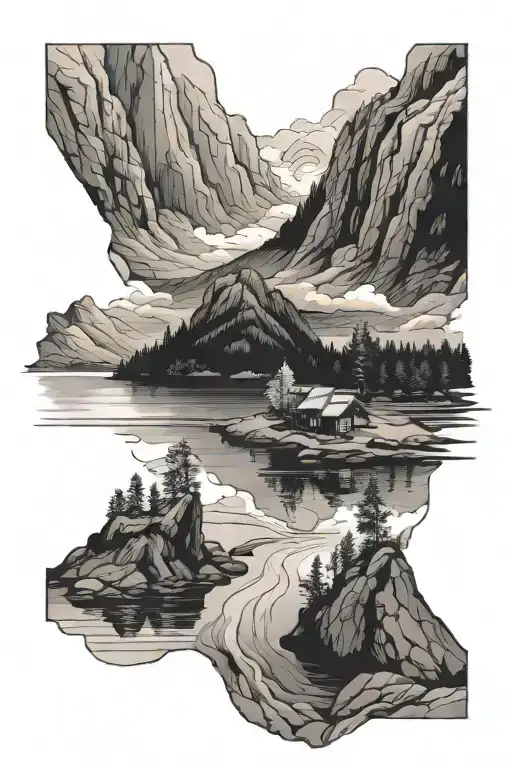 Norwegian fjord landscape tattoo design idea