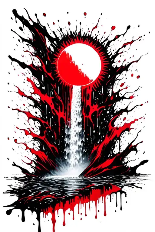 a sun melting into a waterfall that turns into rain tattoo design idea