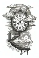one clock in the clouds with stairs coming down with frank ocean lyrics tattoo design idea