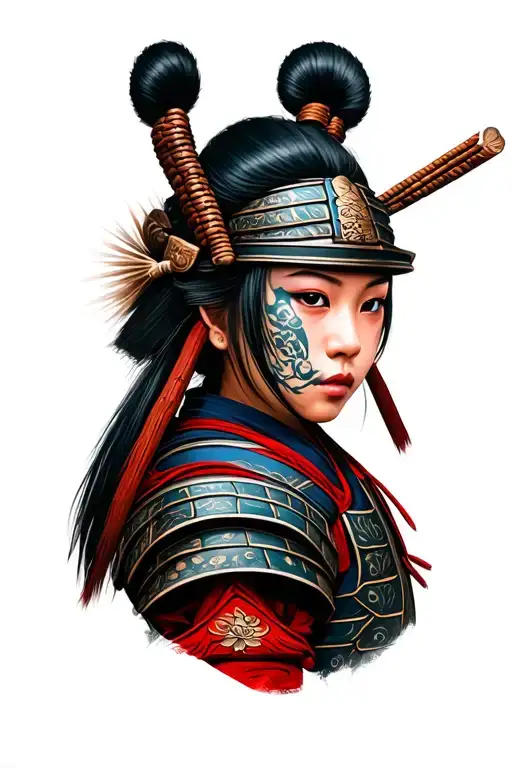 female samurai warrior face tattoo tattoo design idea