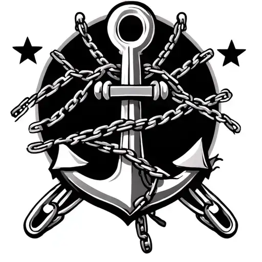 Design an anchor that has chains and add three stars on top tattoo design idea