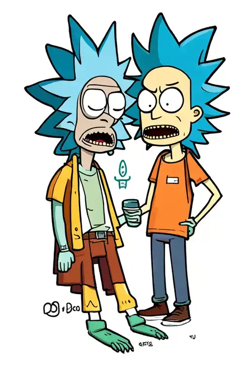 rick and morty together cartoon tattoo design idea