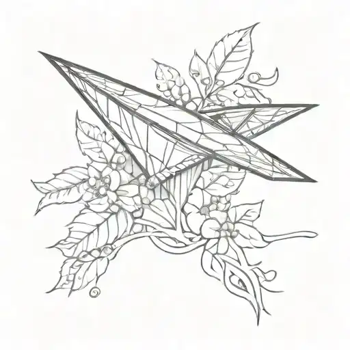 paper plane and vine tattoo design idea