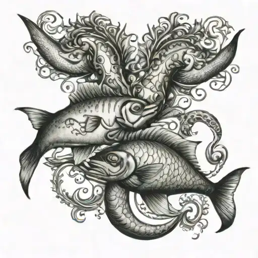 pisces over taurus zodiac sign tattoo design idea