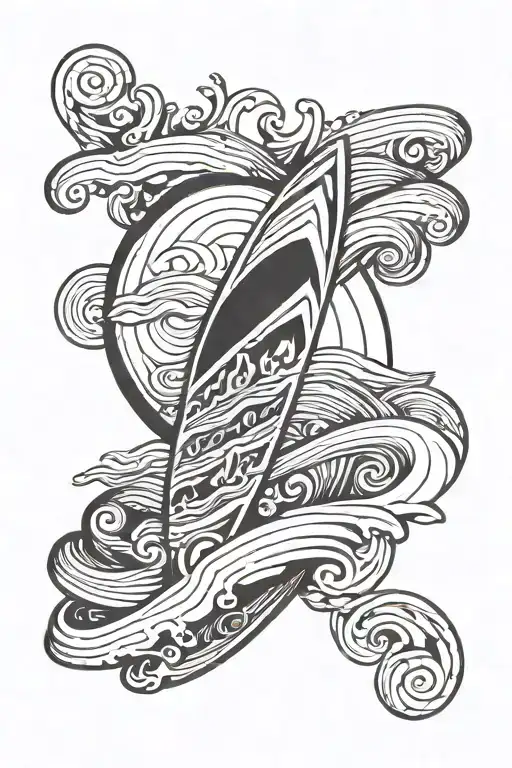 surfboard and wave made tattoo design idea