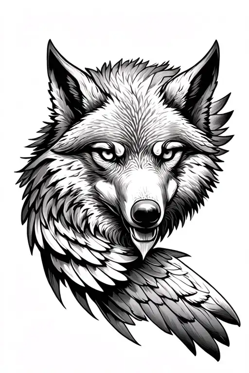 a tattoo on the right forearm that is a wolf head with a eagle wing be hide it going up the forearm  tattoo design idea