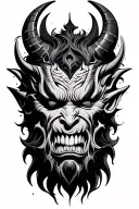 Oni head with good and bad tattoo design idea