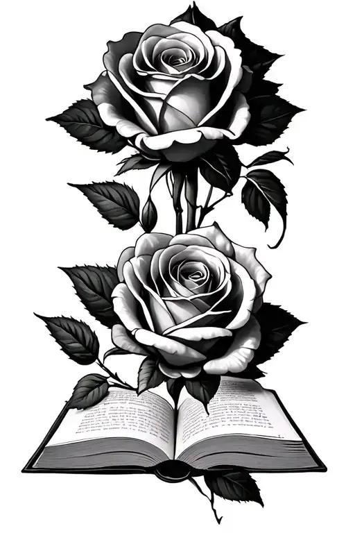 open Book text Roses, Dark Romance tattoo design idea