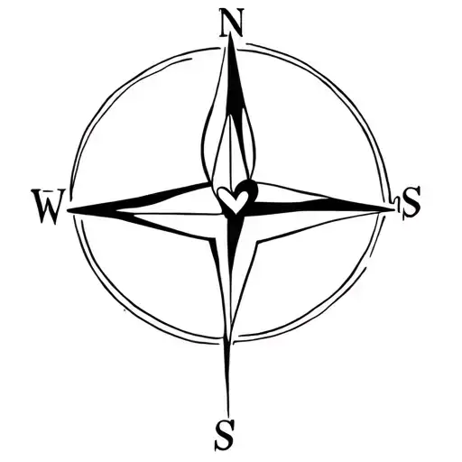 A minimalist tattoo of a compass pointing towards a heart, representing the client's love for family and their guiding principles tattoo design idea