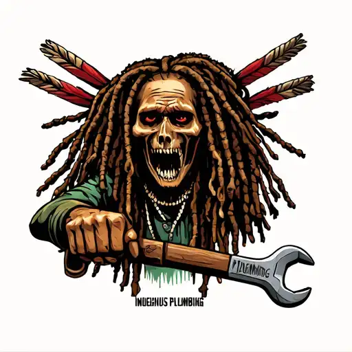 "Indigenous Plumbing " gangsta dread locks Native American holding wrench tattoo design idea