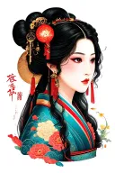  I want it to be about Chang'e the Chinese with the same vibe and face in "Over the moon" the movie  tattoo design idea