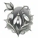 simple minimalist tattoo of a snowdrop flower for a mans forearm. black and white. buds and one flower tattoo design idea