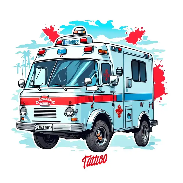 neo traditional of an ambulance  tattoo design idea