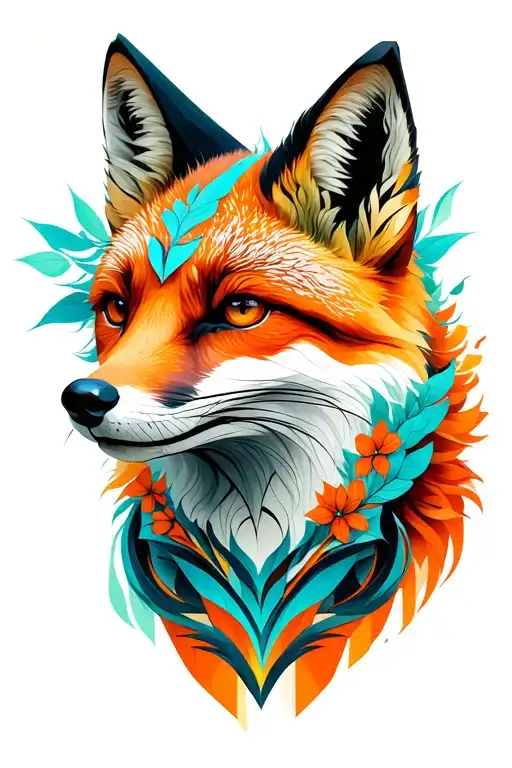 fox gemetric and haida style tattoo design idea