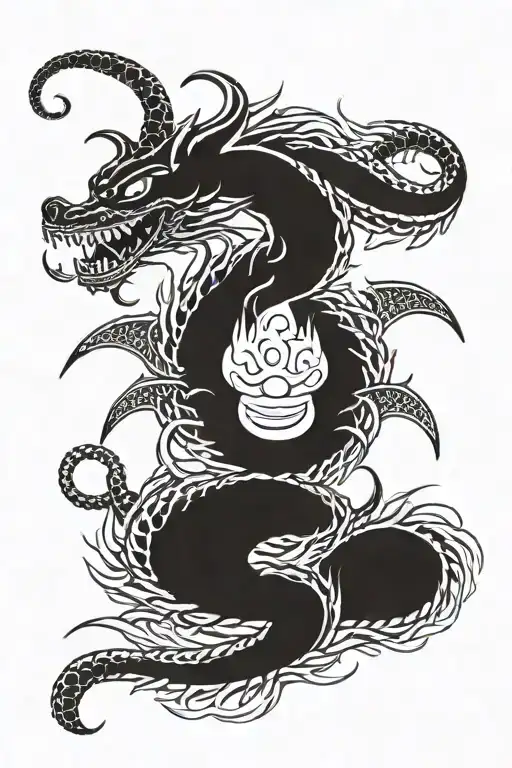 Put shenron from dragon ball around the whitebeard's logo from one piece and replace the face from the logo with the vas tattoo design idea