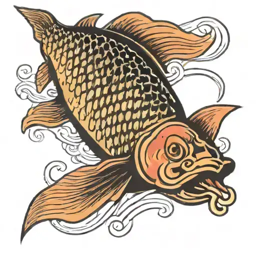 carp with hook tattoo design idea