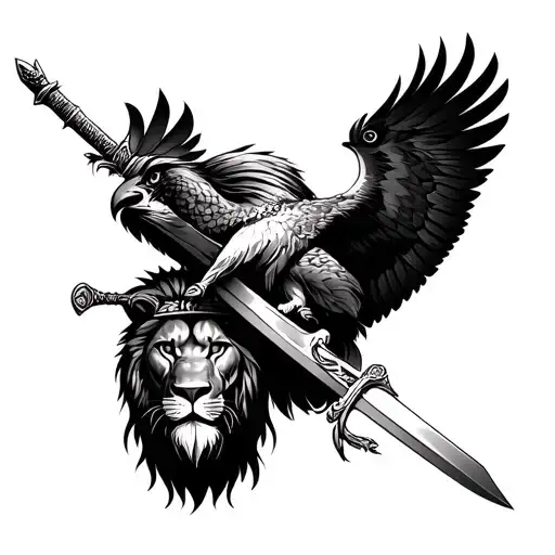 1.	Baaz (Falcon) – on elbow Baba Deep Singh Ji + Sword and  Lion combined agrrevive look  tattoo design idea