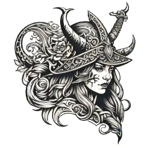 viking witch tattoo design idea