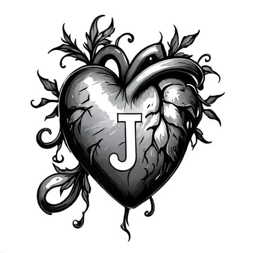 Heart With A J tattoo design idea