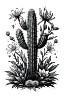 cactus with march and july birth flowers growing tattoo design idea
