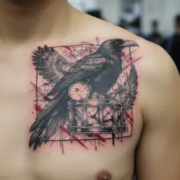 Crow an drums mixed tattoo design idea
