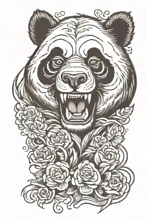snarling panda head front view tattoo design idea