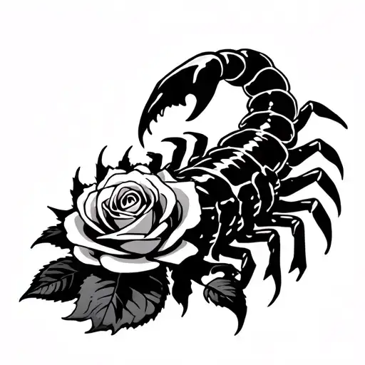 scorpion and rose with thorns growing au milieu du stade velodrome tattoo design idea