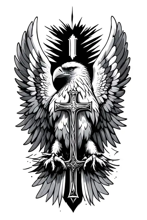 eagle wings with a cross tattoo design idea