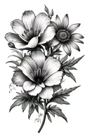 poppy Sage Lily and aster flowers tattoo design idea