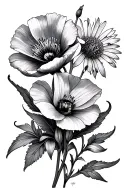 poppy Sage Lily and aster flowers tattoo design idea