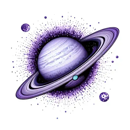 SATURN PLANET WHAT IS ACUTELA style in violet and turquoise colors tattoo design idea