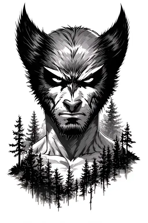 I want the Wolverine animal, not the Marvel character with a forest behind, black ink tattoo on the forearm tattoo design idea