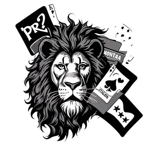 big stomach tattoo including a lion, theater masks, the joker cards, the name Montana Teatro, PR and Honduras flags tattoo design idea