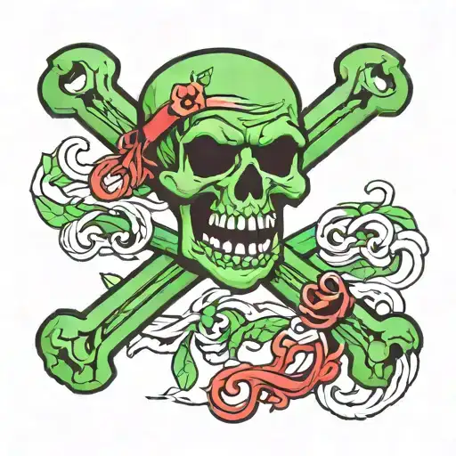 green Crossbones, without skull, with a red crimson flesh envolping it  tattoo design idea