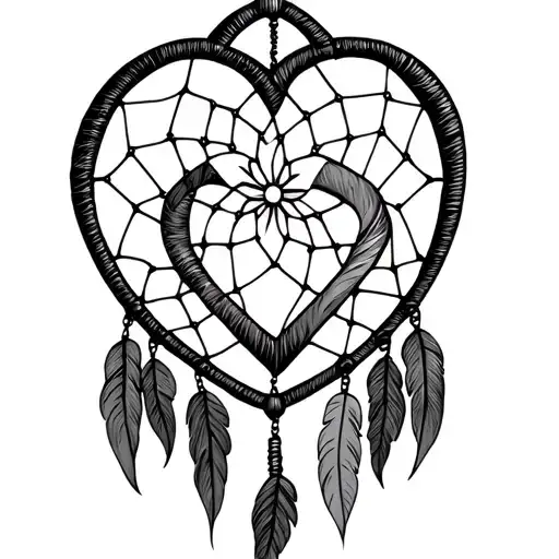 heart dream catcher with addiction support ribbon fine line tattoo design idea