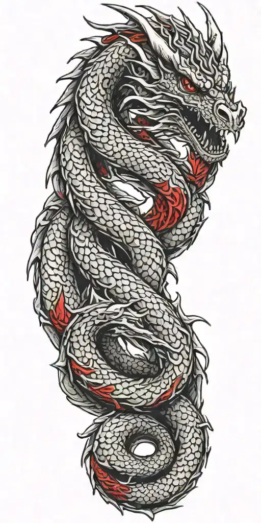 western dragon thats black, red and sliver  tattoo design idea