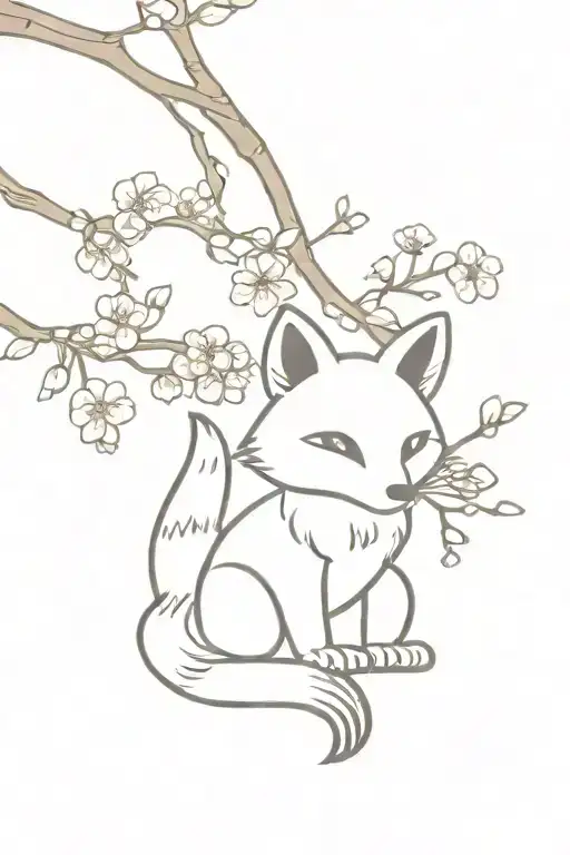 fox omamori charms sakura branch tattoo design idea