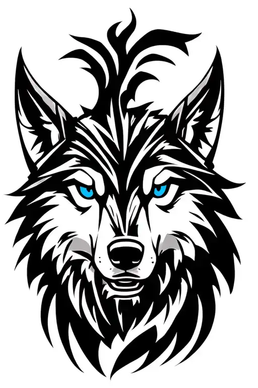 viking wolf head blue eyes looking tattoo design idea