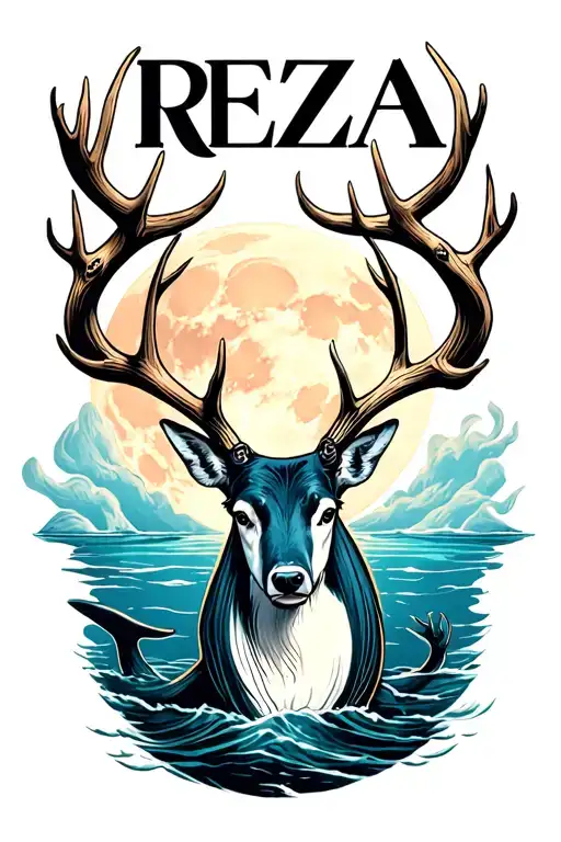 "REZA" My love is called Reza, a whale's tail, a deer's antler, a full moon, physical pain, and a dog's claw. tattoo design idea