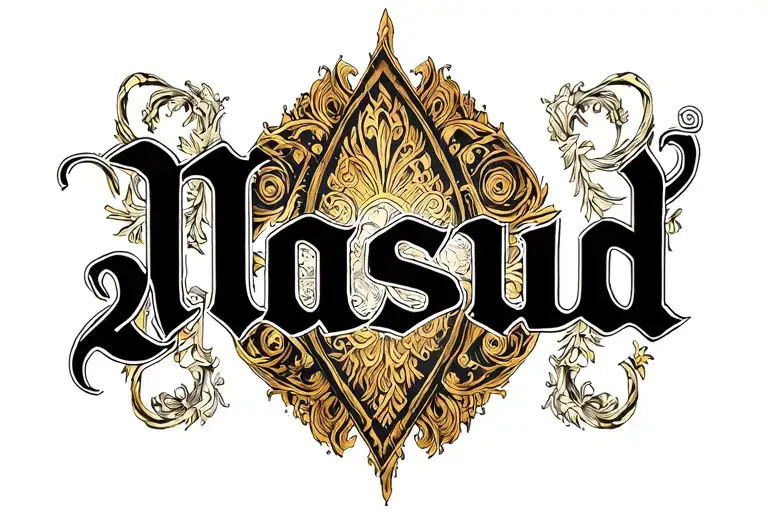 "Nasud" tattoo on the top of the arc tattoo design idea
