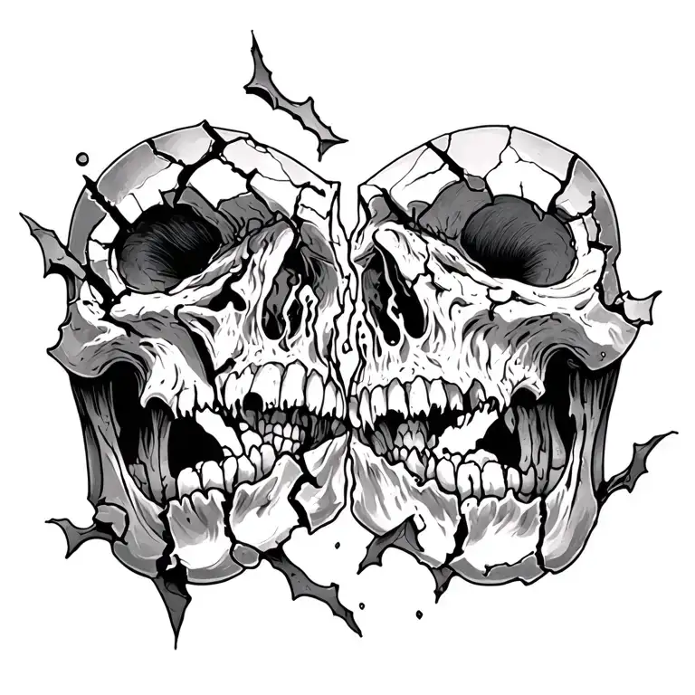 Broken    curses pieces falling side by side tattoo design idea