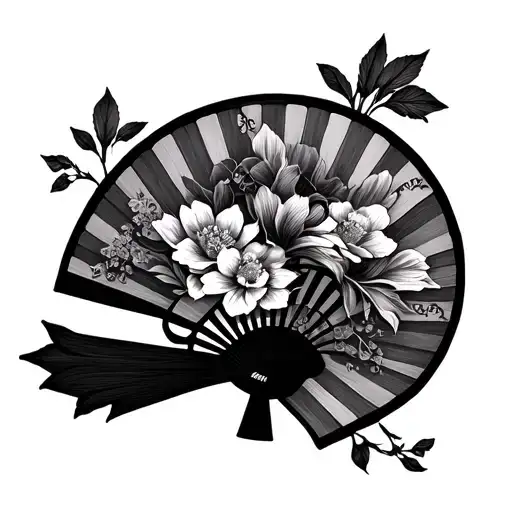 Korean fan with floral design  tattoo design idea