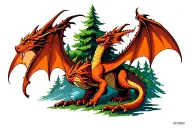 Skyrim dragons with trees tattoo design idea