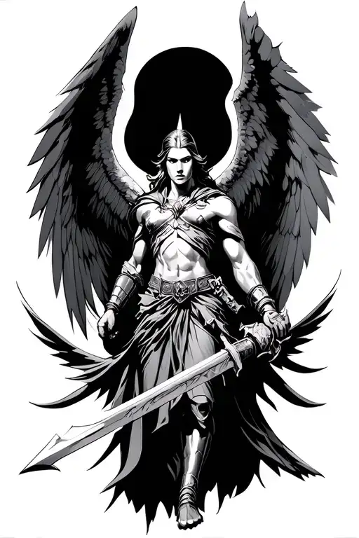 archangel warrior wielding tattoo design idea