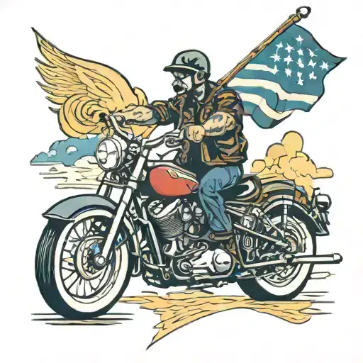 male biker riding holding a trans flag in the lightning tattoo design idea