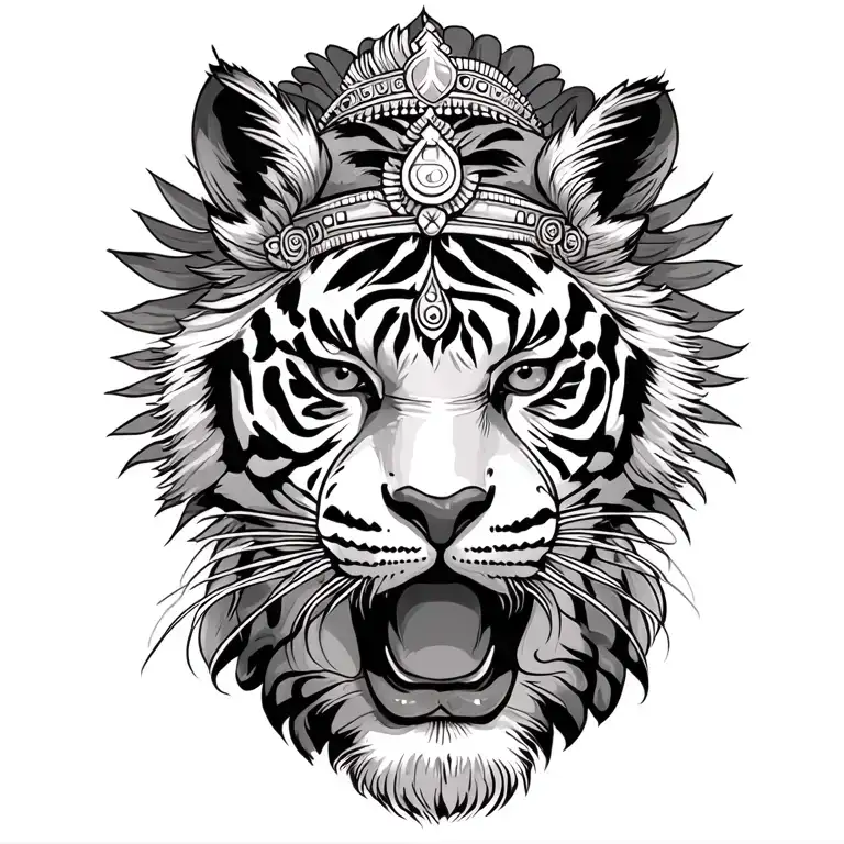 goddess Durga riding a tiger tattoo design idea